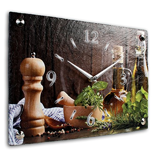 Kräuter Luxus Designer Wanduhr Funkuhr aus Schiefer *Made in Germany leise ohne ticken WS124FL - 2