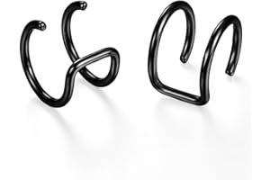 Flongo 3 Pares Zarcillos Pendientes clip, no piercing de orejas, Pendientes de cruz borlas, Unisex largos pendientes de aro, Acero inoxidable hip hop, Negro Plata Oro de hombre mujer