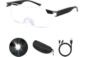 NZQXJXZ Lupenbrille mit Licht, 200% Leselupe mit Licht für Senioren, USB wiederaufladbare LED beleuchtete Lupe, Anti-Blaulicht, Hände frei Kopf Lupe Brillen für Enge Arbeit, Hobbys, Lesen, Handwerk