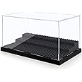 Mlikero Minifigure Display Case for Action Figures Blocks, Clear Dustproof Acrylic Display Box Storage with 3 Movable Steps Gifts for Children (Black)