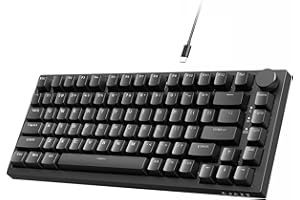 AJAZZ AK820 75% TKL Teclado mecánico con Cable,Interruptor Rojo Intercambiable en Caliente,Teclado para Juegos con Montaje en Junta,luz Blanca,82 Teclas con Perilla de Volumen CNC,para Win/Mac-Negro