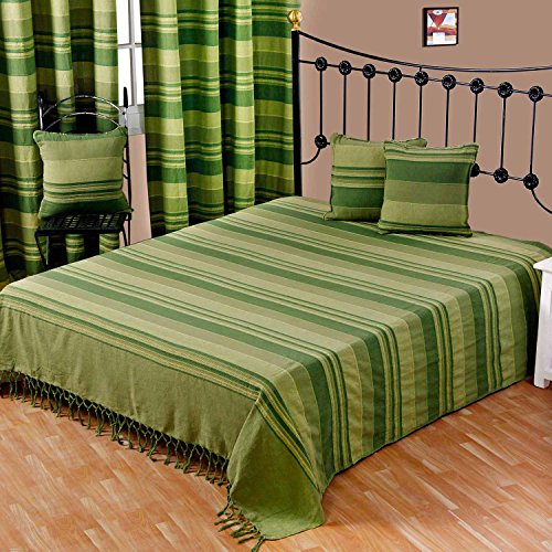 Homescapes - Morocco Textured Stripe Throw - 90 x 100 Inches - Green - Handmade 100% Cotton - Suitable for most 3 Seater Sofas - Double King bedspreads - Easy care washable at home
