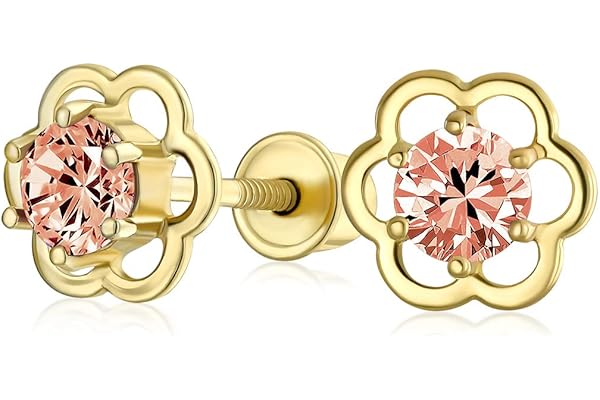 Minimalist Aaa Gemstone Cz Pierre De Colors Cluster Open Flower Yellow 14K Real Gold Stud Earrings For Women Teen Secure Screw Back