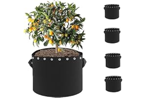 HOSECES 7 Gallon Grow Bags for Plants 5-Pack Thickened Non-woven Aeration Fabric Pots with Handles and Holes, 26 Litre Plant Fabric Containers (5-Pack 7 Gallon)