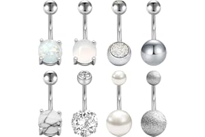 Mayhoop Anello con Ombelico Piercing Ombelico in Acciaio Inossidabile 14G 10mm 8-15Pezzi CZ Opale Ombelico Banana Piercing Corpo 6/8/10mm