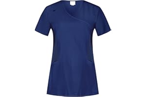 B-well Justina Damen Kasack für Pflege und Altenpflege - Berufskleidung Kurzarm V-Ausschnitt Anti-Falten Mit Elasthan