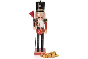 com-four® Figura Decorativa Cascanueces con Bandera roja - decoración navideña en Forma de Cascanueces Tradicional - Cascanueces Decorativos en un diseño clásico (XL - Bandera roja)