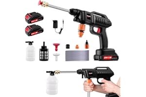 DIBAFUL 1500W Nettoyeur Haute Pression sans Fil avec 2 * 2000mAh Batterie, 21V Nettoyeur Haute Pression Portable avec 2 Buses (0°,40°), 5m Tuyau, Connecteur, Pot en Mousse Nettoyeur à Pression pour Voiture