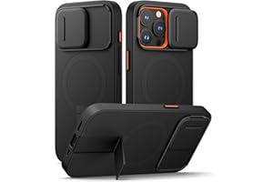 SURITCH Coque Magnétique Compatible avec iPhone 15 Pro, Coque de Protection avec Couvercle Coulissant pour Appareil Photo et Support réglable(Noir)