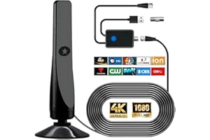 FONCBIEN Antena de TV Interior, Antenas de televisión Digital con Amplificador y Cable Coaxial para Canales Locales Recepción de 360°Antena de TV TDT Incluye Cable Coaxial de 3m