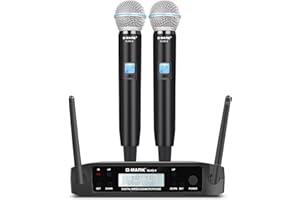 G-MARK GLXD4 Micrófono inalámbrico dinámico Karaoke 2 Canales Frecuencia Ajustable 80 m Distancia de recepción inalámbrica para Fiesta casa DJ Iglesia