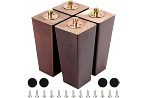 CtopoGo Juego de 4 Patas cuadradas para Muebles de Madera Maciza, Piezas de Repuesto para sofá, Cama, Silla de café, Mesa de Escritorio, Patas con Tornillos y Almohadillas de Goma (6"/ 15cm, Nuez)