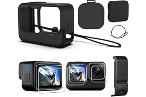 DAGORD Protection d'Écran et Housse de Protection en Silicone pour Go-Pro Hero 11/10/9 Accessoires avec Étui en Silicone + Capuchon Objectif + Protecteur Écran + Couvercle de Batterie + Lanière