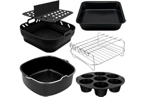 ‎PUOSIKE Heißluftfritteuse Zubehör für COSORI Turboblaze 6L Airfryer XXL 5,5L 6,2L Turbo Tower Pro 10,8L, Russell Hobbs 8L 8,3L, Tefal 6,5L, Bosch 7,2L, Quadrat Airfryer Accesories Silikonform Backform Set