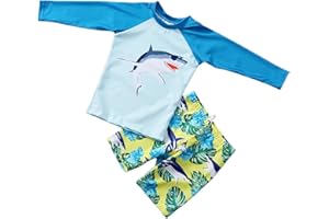 BLOMDES Boys Two Piece Rash Guard Swimsuits Long Sleeve Swimwear for 2-8 Years