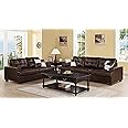 Homeify Harlow Wooden 5- to 6-Person Sofa 2+3 Leather Sofa Set for Living Room (Leatherette,Dark Browne)
