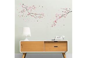 ufengke Adesivi Murali Fiore di Pesco Adesivi Muro Ramo di Albero per Camera da Letto Soggiorno Decorazioni Parete