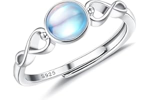 JeweBella Anillo Mujer Plata de Ley 925 Elegante Anillo Piedra Luna/Ópalo Anillo Plata Mujer Ajustable