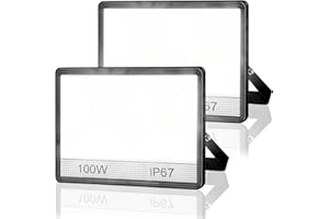 YIQIBRO Projecteur LED Exterieur 100W 2 Pièce, 2 en 1 IP67 Imperméable Spot LED Extérieur, 10000LM 6500K Blanc Froid Eclairage de Sécurité, Luminaire Pour Patio, Terrasse, Jardin, Garage, Usine