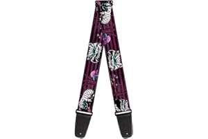 Buckle-Down GS-WDY117 Sangle de guitare Motif tête de chat du Cheshire Rayures Violet/noir/blanc 5,1 cm de large 73,7 à 137,2 cm de long