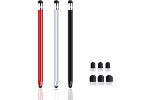 AIFHDAUF Stylet Universel pour écrans tactiles, Stylet capacitif 2 en 1 pour iPhone/iPad/Android/Samsung/Tablette avec 6 Embouts de Rechange(Noir, Argent, Bleu)