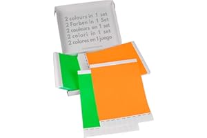 TESTEL Doppio Pacchetto! GA Event Solutions Braccialetti di identificazione Tyvek, Verde + Arancione, 500+500 pezzi
