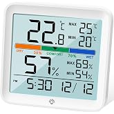 NOKLEAD Hygrometer Thermometer Digital Indoor LCD Backlit | Backlit LCD display with control icons, MAX/MIN records, clock, c