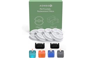 AONBOY Filtri Fontanella per Gatti, 4 Pezzi di Filtro a Carbone + 2 Pezzi di Filtro in Spugna, 4 Pezzi di Filtro a Carbone + 2 Pezzi di Filtro in Spugna, Filtro Fontana per Gatti in Plastica F2