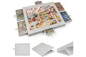 Tavolo puzzle 1000 pezzi, puzzle portatile con 6 cassetti, custodia leggera in feltro, contenitore portatile per 1000 pezzi, tavolo puzzle ribaltabile, per adulti e bambini (grigio)