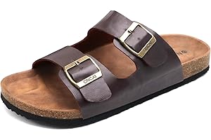 ONCAI Mules Sandalias para Hombre con Punta Abierta, Cuero Cómodas de Playa con Hebilla Zuecos Sandalias para Hombre Verano Zapatillas de corcho para Caballeros