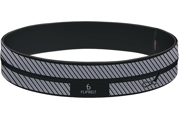 Flipbelt Réfléchissante - Ceinture de Course de Sécurité Premium - Accessoires Haute Visibilité - Meilleur Pack de Taille - Bumbag - Parfait pour les clés, les gels énergétiques et les téléphones iPhone 6/7/8/X/Plus Samsung S7 pour le sport, la course, le fitness, la marche, le yoga, les voyages, l'extérieur L Noir