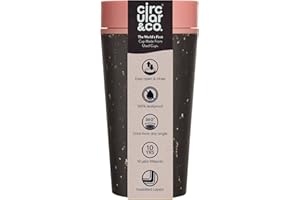 Circular and Co Leakproof Reusable Coffee Cup 12oz/340ml - The World's First Travel Mug Made from Recycled Coffee Cups, 100% Leak-Proof, Sustainable & Insulated (Black & Giggle Pink)