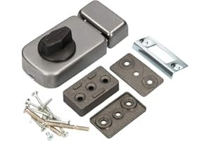 KOTARBAU® Cerrojo de puerta adicional 60 mm, Plateado, Cerrojo con pomo giratorio, Cerrojo de seguridad, Cerrojo sin cilindro, Cerradura de sobreponer, Cerradura adicional puerta