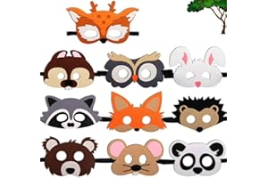 MISS-SHOP Máscaras de Animal de Fieltro,Fiesta Máscaras para Niños 10 Piezas Mitad Ojo Máscara de Cosplay para Niños Cosplay Fiesta Halloween Navidad Mascarada Decoración