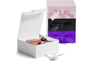 GIFTSAY Magnetic Gift Box for Presents 18 x18 x7.5 cm,Small Gift Boxes White with Lid for Gifts, Paper Wedding Favor Boxes,Birthday Gift Box Bulk, Party Favor Boxes