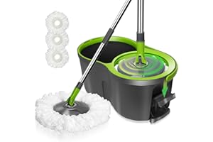 Masthome Juego de Fregona y Cubo, Cubo Fregona con Mango Telescópico de 130cm y Pedal, Fregona Microfibra con Cabeza Giratoria de 360 °, Envío de 3 Almohadillas de Microfibra