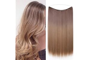 Silk-co Przedłużenie włosów z gumową taśmą, gładkie przedłużenia z niewidocznym sznurkiem, syntetyczne włosy jak prawdziwe włosy, zagęszczanie włosów, czekoladowy brąz do ciemnego blondu, 50 cm