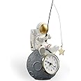 BANOMII Astronaut Figure Clock for Desktop & Shelf, Battery Operated, Astronaut & Planet Figurine Statue for Office & Kids' Outer Space Themed Bedroom Decor, Decorative Small Table Clock, Fishing Star