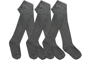 HiFEN® 3 Pairs Girls Cotton Rich Plain Tights Warm Soft Thick Formal Smart Casual Back to School Girl Tights
