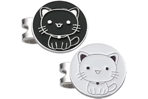 Adhere Marcatori per palline da golf, a forma di gatto, smaltati, con clip magnetiche per cappelli, 2 set (bianco + nero)