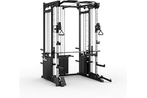 Fitness Tech, Smith Machine Modelo S 9000, Máquina de Musculación Completa, Entrenamiento de Todos los Grupos Musculares, Alta Resistencia, Gimnasio en Casa, 135x147x217 Cm