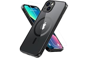 BESINPO Coque iPhone 13 Compatible avec MagSafe, Etui Protection Magnétique Antichoc avec Verre Trempé, Housse Dos Transparent Anti Rayures TPU Bumper Case pour iPhone 13 - Noir