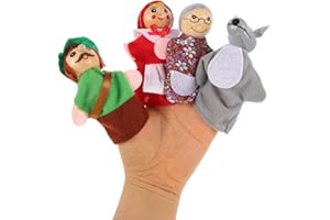 Joinpaya 4 StüCk Holz Fingerpuppen Set Tier-Fingerpuppen FüR Kinder Geschichten ErzäHlen Mit Wolf GroßMutter RotkäPpchen Und Mann Ideal FüR Ostern Weihnachten Und Kinderparty