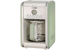 Ariete Vintage Machine à Café Americano 1342, Carafe en Verre Trempé, Jusqu'à 12 Tasses, Minuteur 24 Heures, Arrêt Automatique, Anti-Gouttes, Plaque Chauffante, Capacité 1.5 L, 2000W, Vert