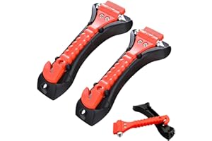 Geebymol 2 Pack Car Emergency Escape Window Break Hammer Safety Seat Belt Cutter Tool, Car Safety Hammer with Sharp Seat Belt Cutter, Double-Ended Escape Life-Saving Hammer Tool