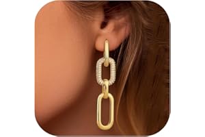 Adramata Boucles d'Oreilles Femme Or Boucle d'Oreille Creoles Plaquées Or 14 Carats Boucles d'Oreilles Pendantes Fantaisie Boucles d'Oreilles Chaîne à Maillons Boucles d'Oreilles Creoles Or Femme