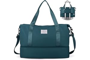 WEPLAN Sports Gym Bag Duffel Bag for Women, Sports Travel Bag, Weekender Overnight Bag with Wet Pocket and Shoes Compartment, Gym Tote Bag for Men Women, Water Resistant Holdall Hospital Bag,Peacock Blue