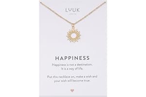 LUUK LIFESTYLE Filigrane Halsketten mit Anhänger und Karte mit HAPPINESS Spruch, zeitloses Design und moderne Motive, in Silber, Gold und Rosegold