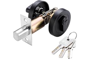 Qrity 1 PCS Deadbolt Door Lock, Round Single Cylinder Lock, Zinc Alloy, Security Lock with Keys, Safe Locker Deadbolts Lockset for Exterior Door, Entrance Door, Black