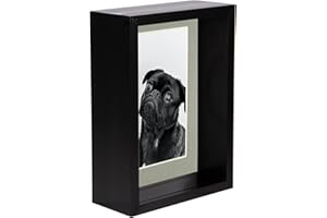 1x Black 5 x 7 inch 3D Deep Box Wooden Photo Frame with Grey 4 x 6 inch Mount - Standing Hanging Craft Shadow Memory Picture Display Case for Flowers Crafts Art Medal - By Nicola Spring